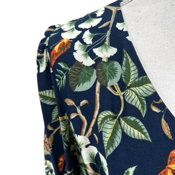 LOFT Navy Botanical Tie-Waist Midi Dress - Picture 8 of 14